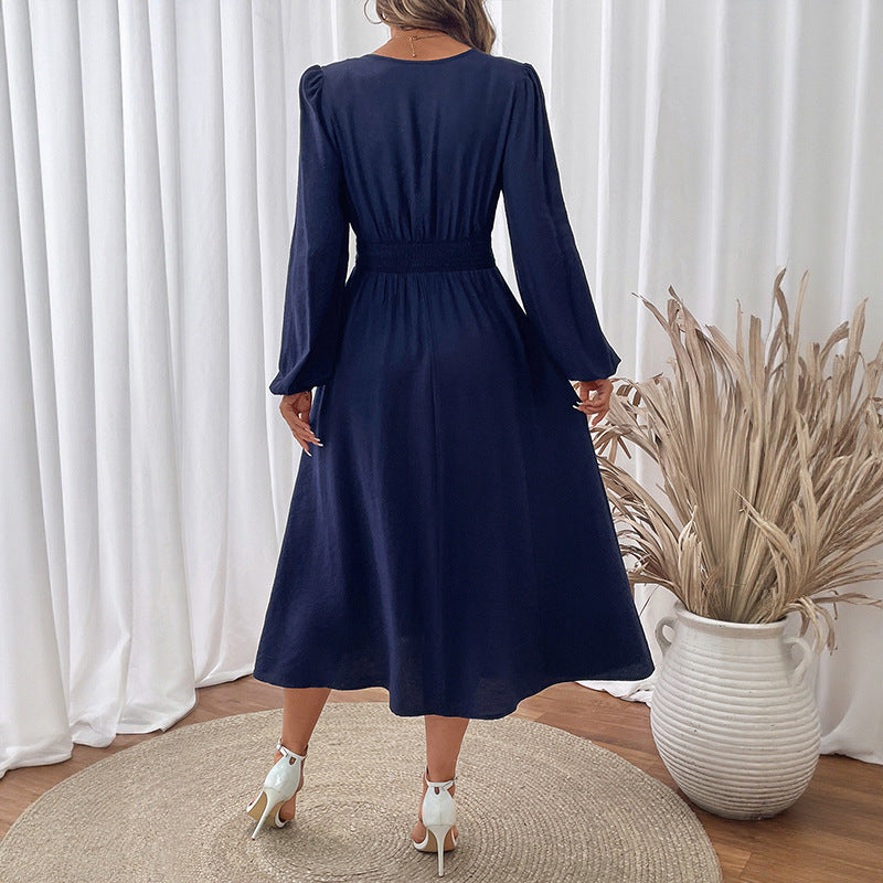 Small V-neck Embroidery Waist-tight Dress Women