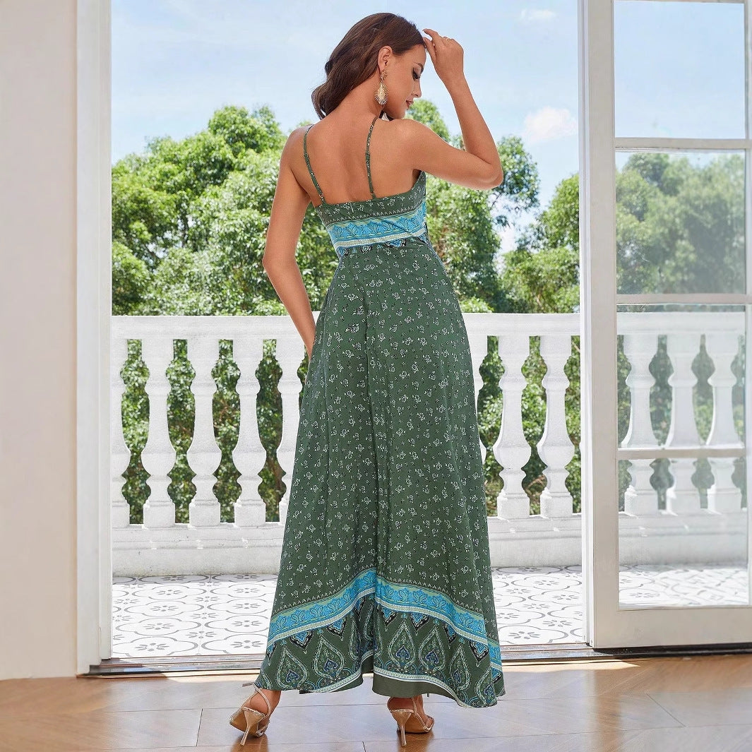 Halter Spaghetti Straps Printed Fashion Loose Sleeveless Dress