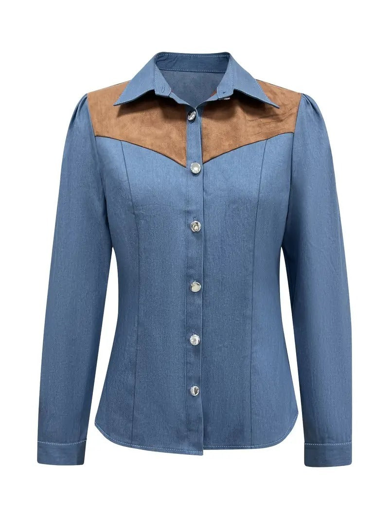 Women'S Western Patchwork Long Sleeve Shirt