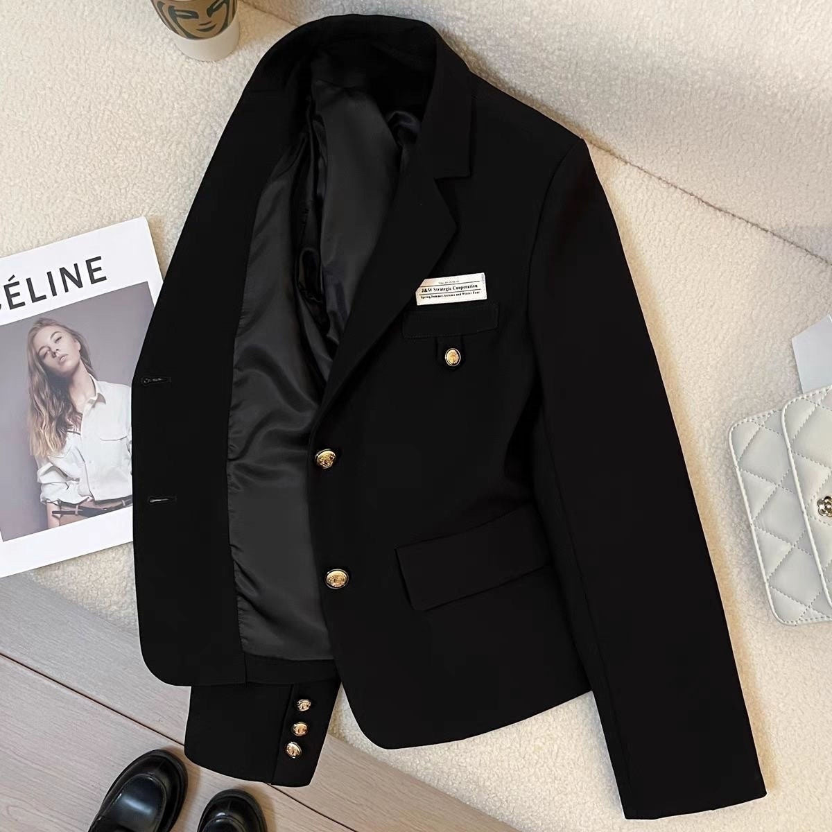 Black Short Suit Coat Women's Small Design College Leisure