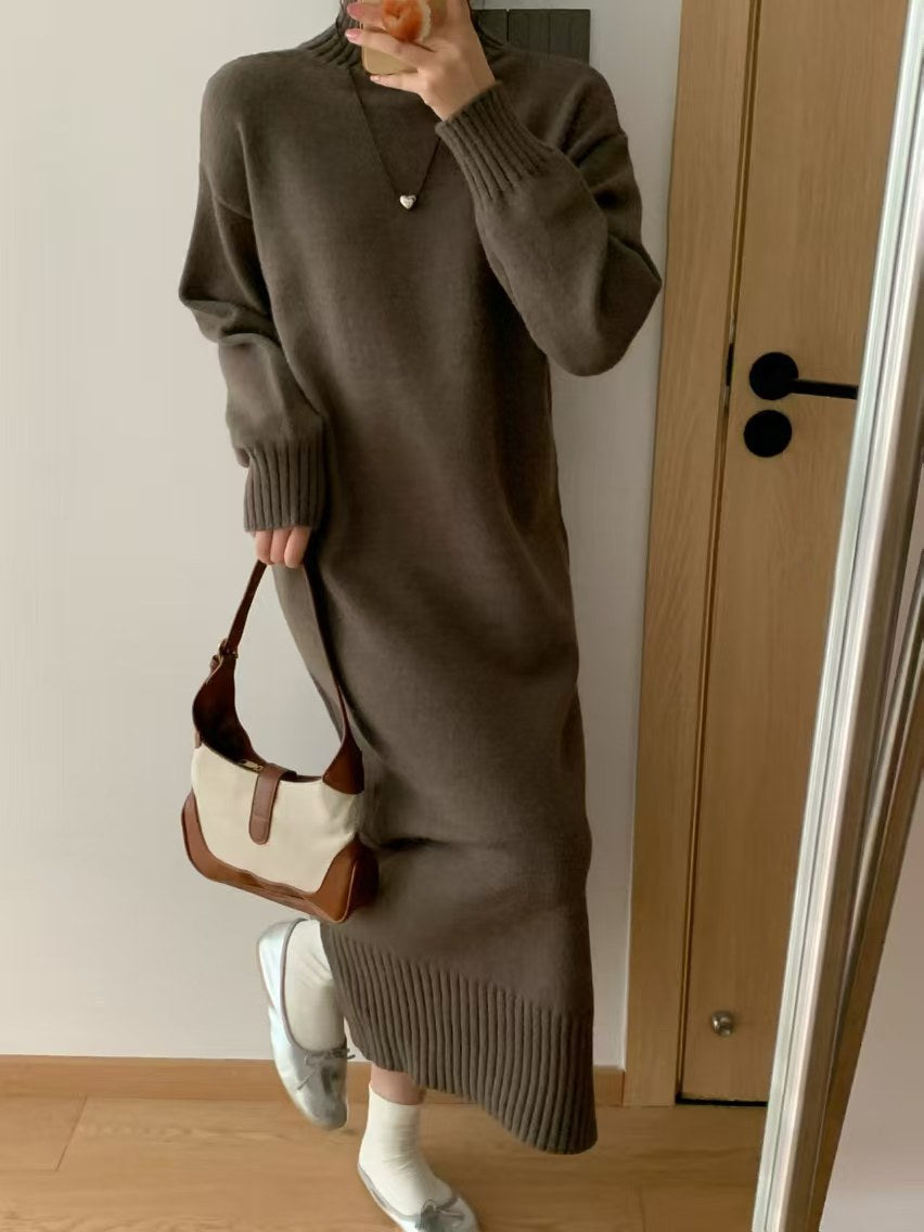 Idle Style Pullover Thickened Plus Size Bottoming Loose Knitted Dress Women