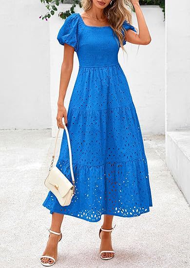 Square Collar Puff Sleeve Pleating Mesh Short Sleeve Dress
