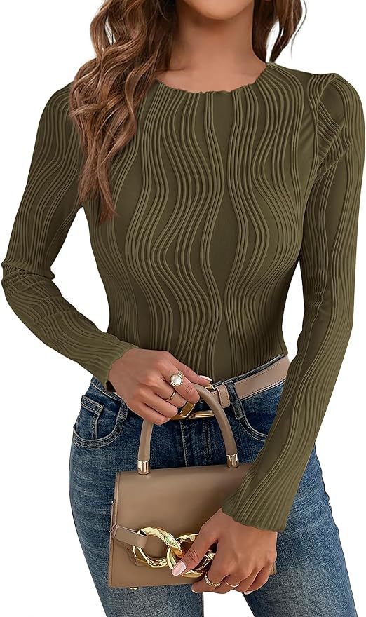 Casual Texture Round Neck Long Sleeve Slim Women's T-shirt