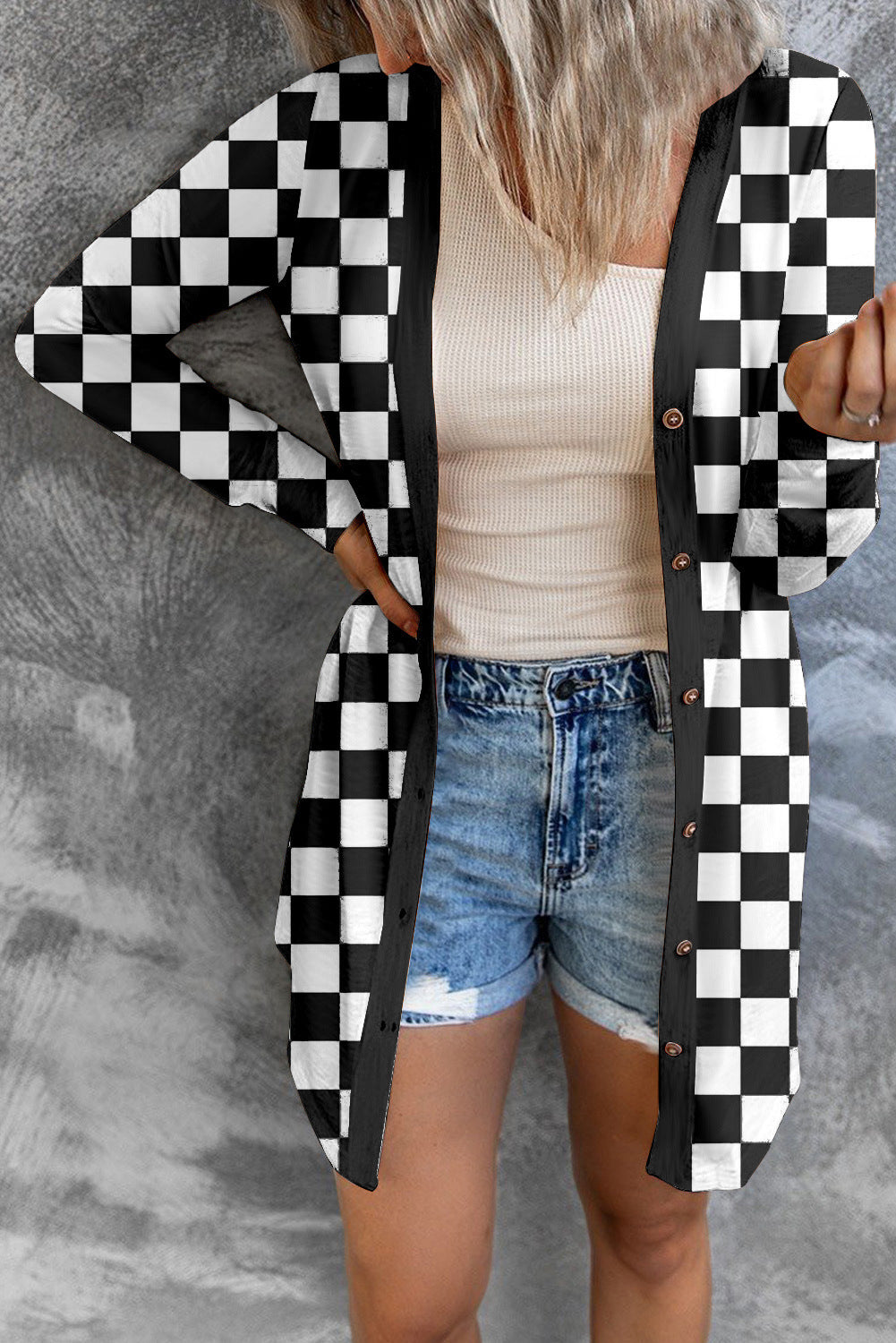 Women's Long Plaid Coat Loose Knitted Cardigan