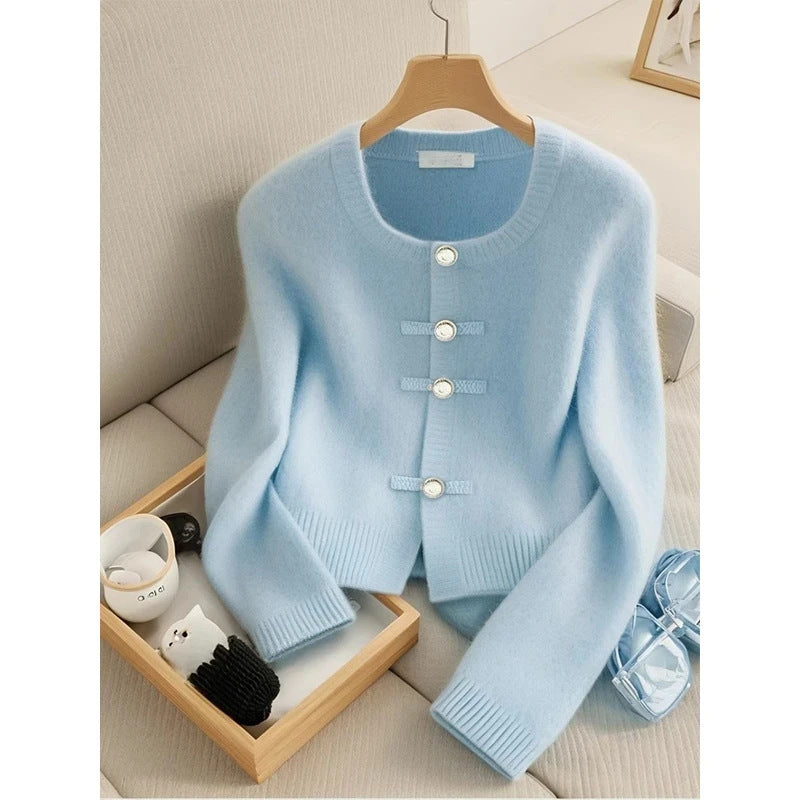 Blue Retro Women's Knitted Cardigan Top