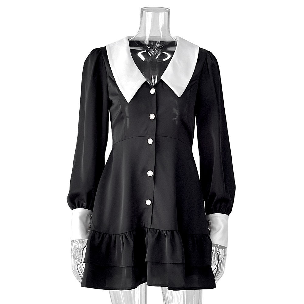 Retro Button Polka Dot A- Line Dress