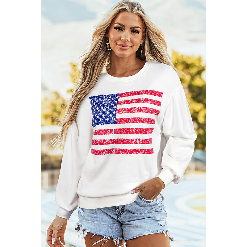 Casual All-matching Floral Print Long Sleeve Pullover Women